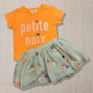 PEEK Baby Girls 3-6M Floral Tulle Tutu Skirt Graphic Tee 2pc Outfit Set New